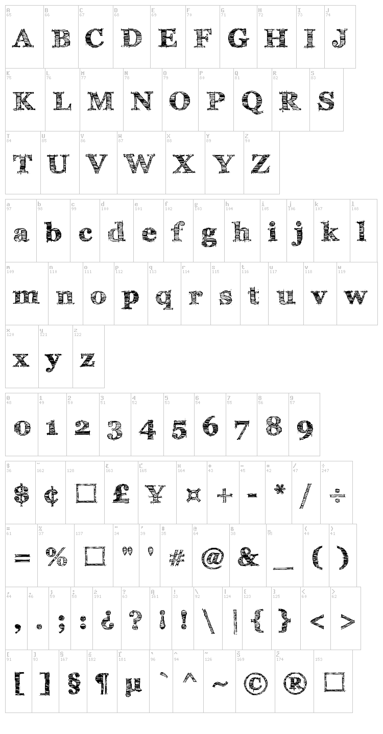 FFF Tusj font map